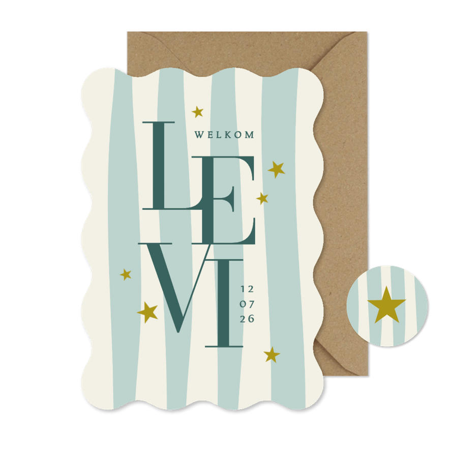 Wave geboortekaartje stijlvol gestreept grafisch sterren - Kaartimpressie