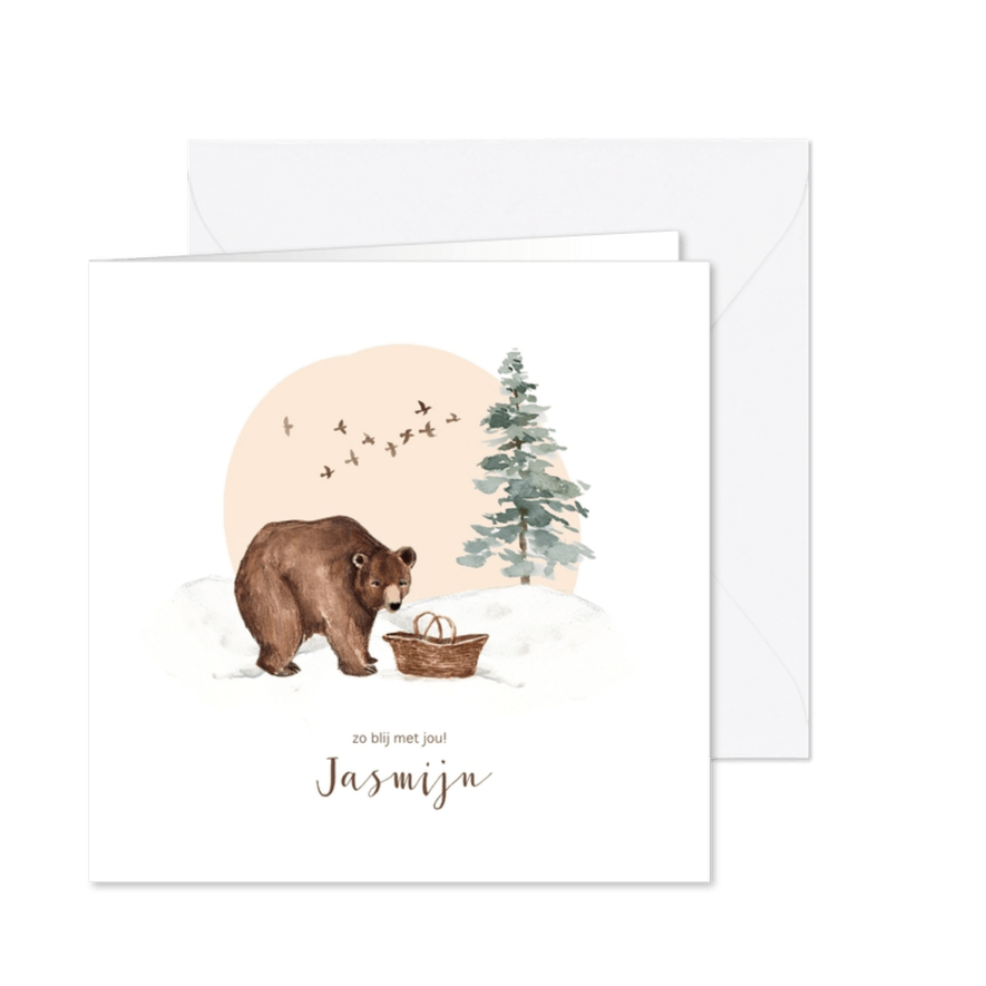 Winter geboortekaartje beer babymandje sneeuw - Kaartimpressie