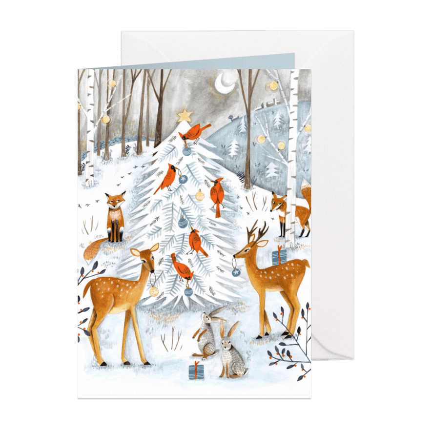 Winter wonderland dieren illustratie - Kaartimpressie