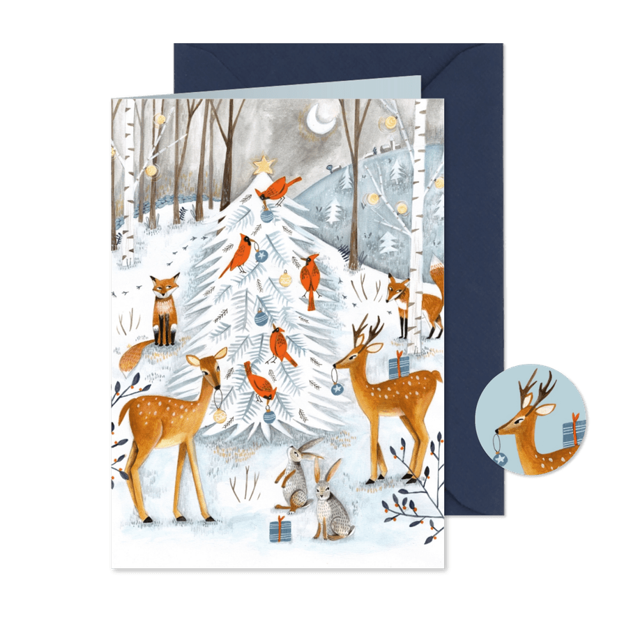 Winter wonderland dieren illustratie - Kaartimpressie