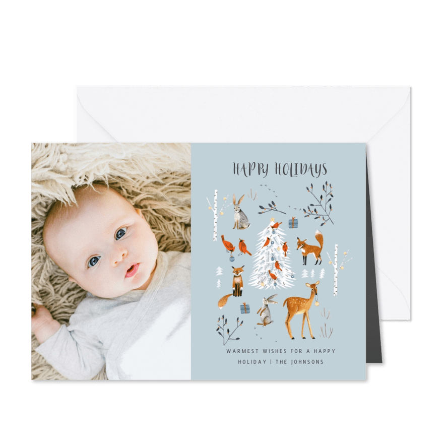 Winter wonderland dieren met kerstboom - Kaartimpressie
