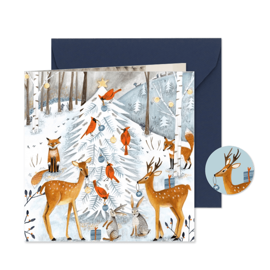 Winter wonderland kerstboom en dieren - Kaartimpressie