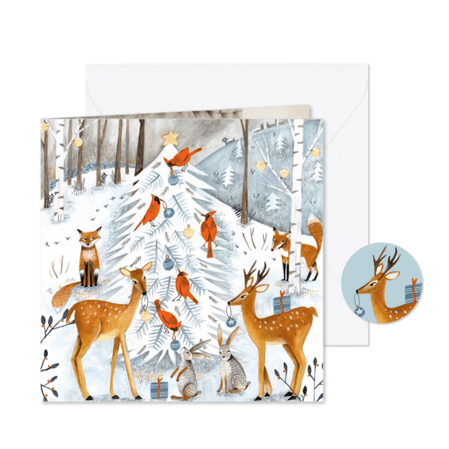 Winter wonderland kerstboom en dieren - Kaartimpressie