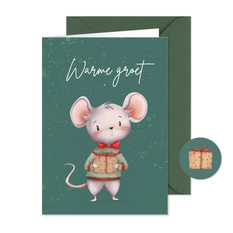 Winterkaart met lieve muis in trui - Kaartimpressie