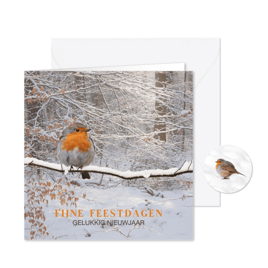 Winters bos met roodborst - Kaartimpressie