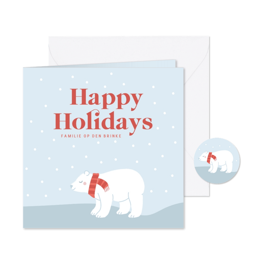 Winters kerstkaartje met ijsbeertje in de sneeuw  - Kaartimpressie
