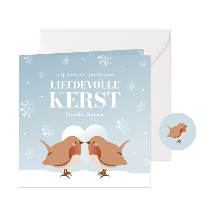 Winters kerstkaartje met vogeltjes liefdevolle kerst - Kaartimpressie