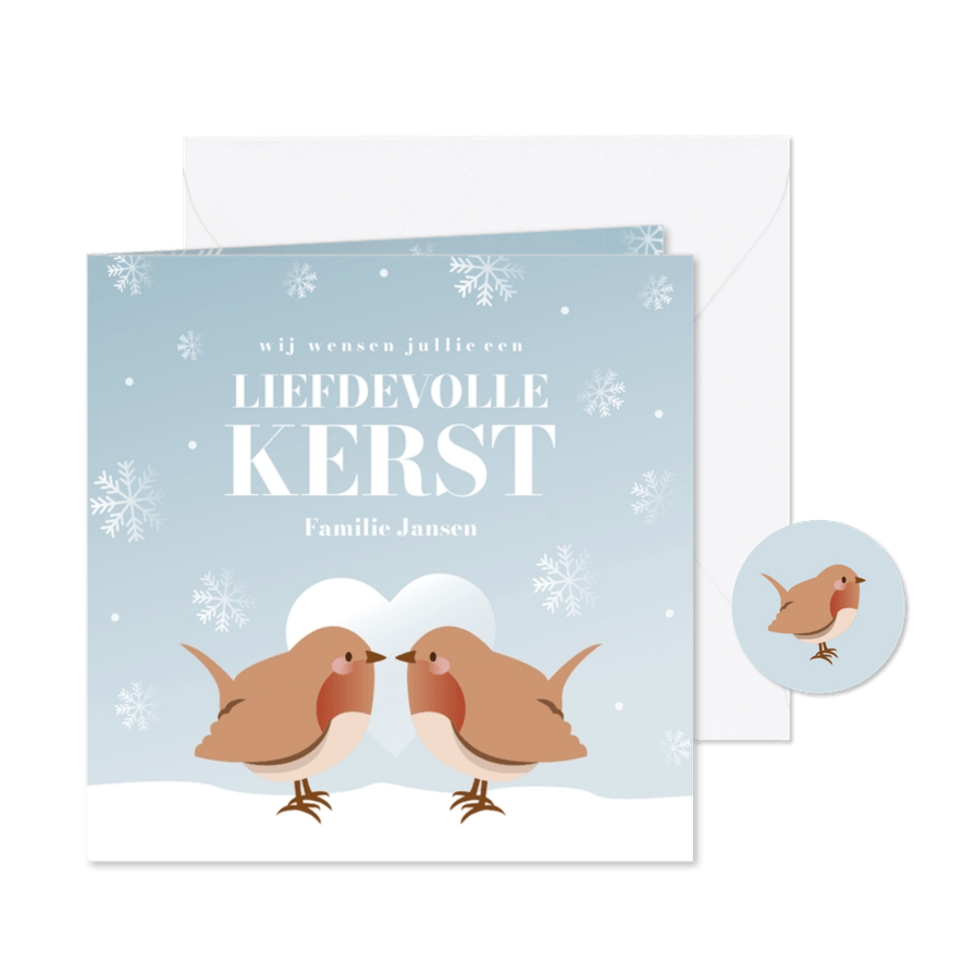 Winters kerstkaartje met vogeltjes liefdevolle kerst - Kaartimpressie