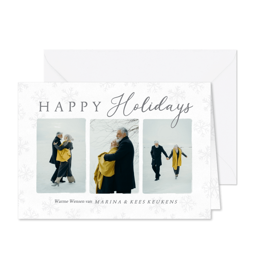 Winterse foto kerstkaart met sneeuwvlokken wit - Kaartimpressie