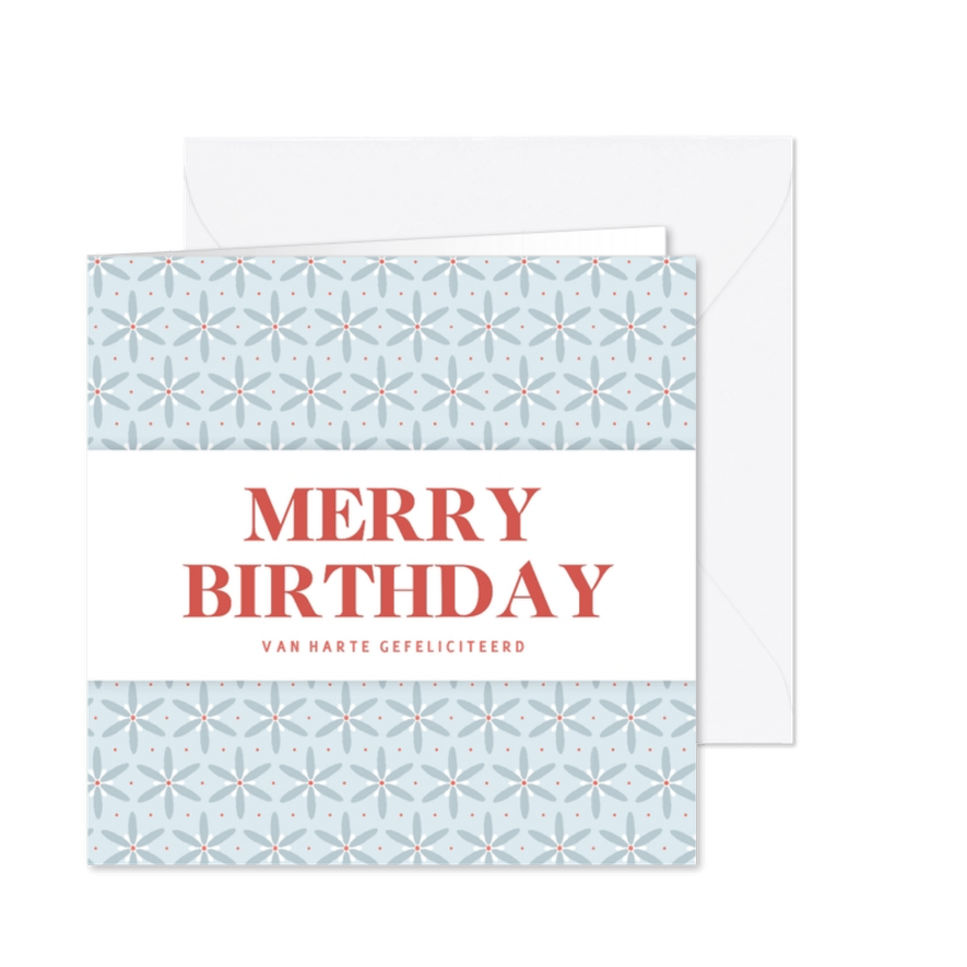 Winterse kerst-verjaardagskaart met blauwe bloemen - Kaartimpressie