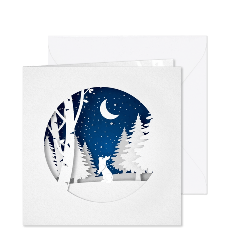 Winterse kerstkaart die lijkt op uitgeknipt papier - Kaartimpressie