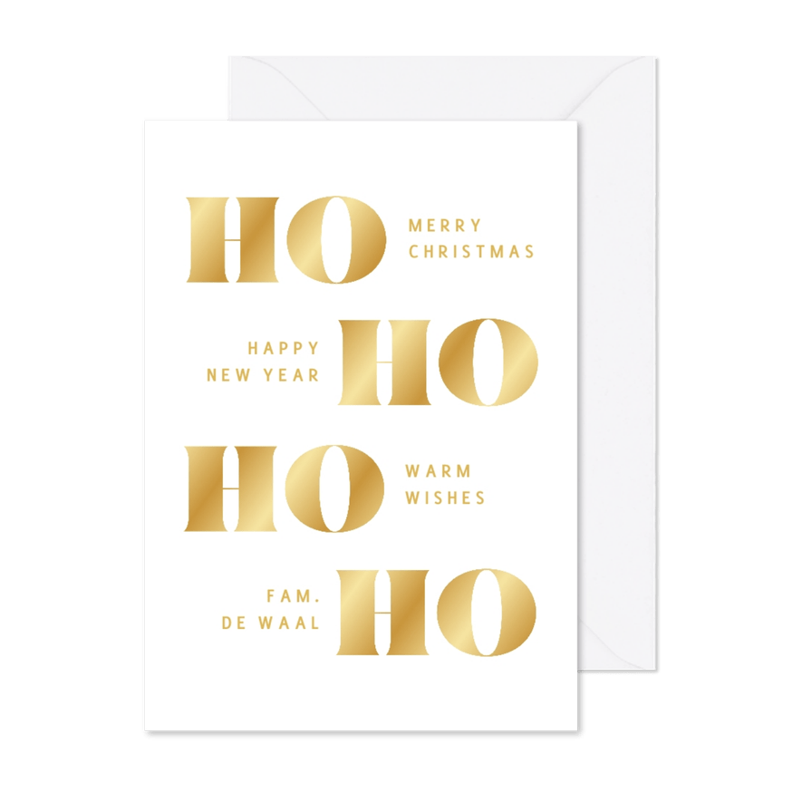 Witte typografische kerstkaart HO HO HO - Kaartimpressie