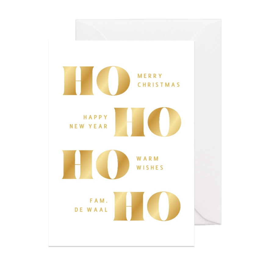 Witte typografische kerstkaart HO HO HO - Kaartimpressie