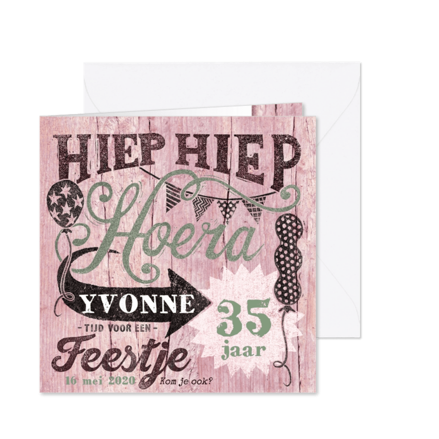 YVON uitnodiging stempel roze - Kaartimpressie