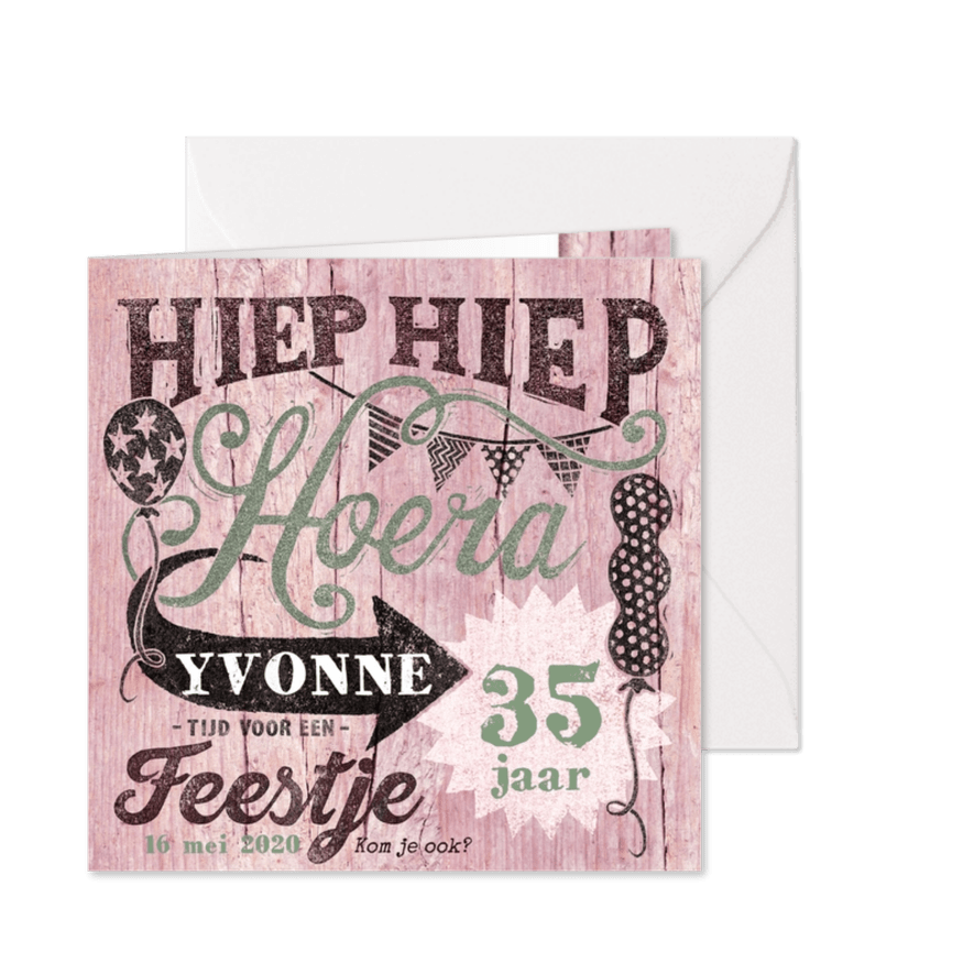 YVON uitnodiging stempel roze - Kaartimpressie