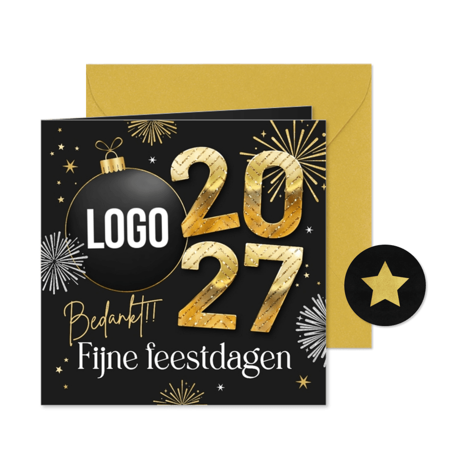 Zakelijk kerst nieuwjaar 2027 vuurwerk bedankt kerstbal - Kaartimpressie