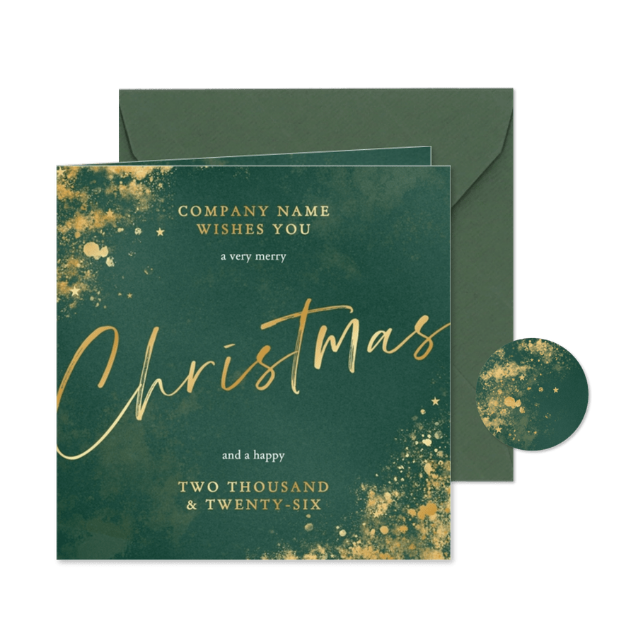 Zakelijk kerstkaart groen met goud christmas - Kaartimpressie