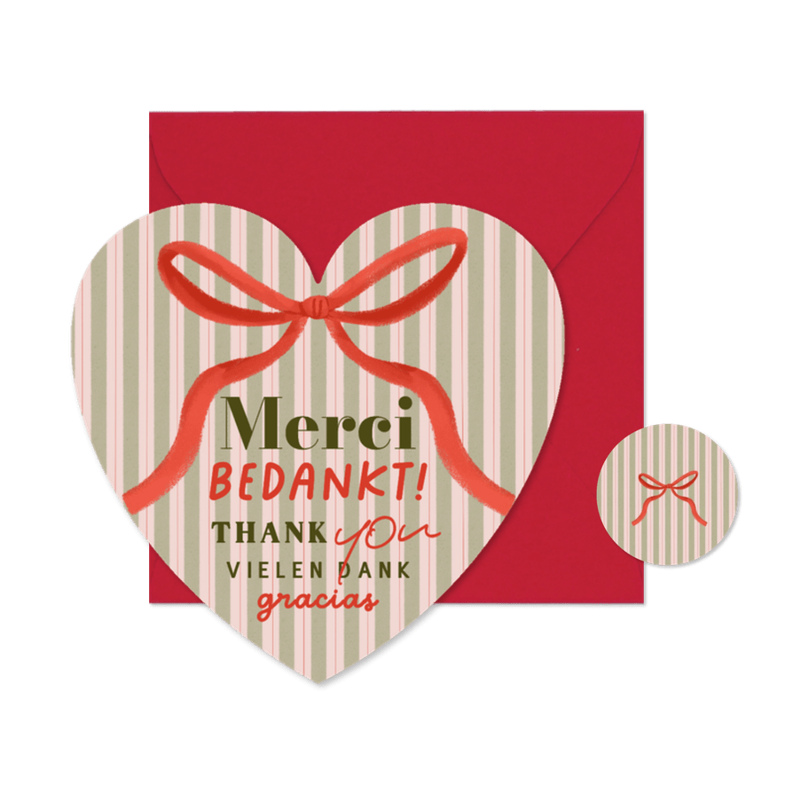 Zakelijk kerstkaart hartvorm internationaal bedankt strik - Kaartimpressie