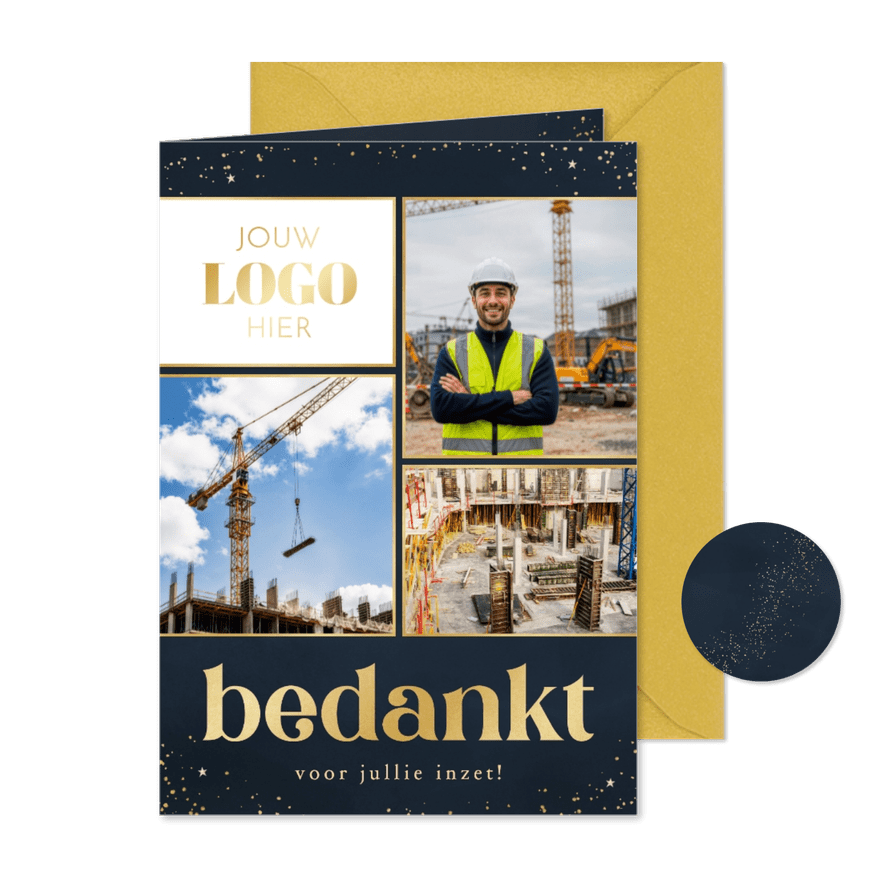 Zakelijk kerstkaartje fotocollage bedankt goudlook - Kaartimpressie