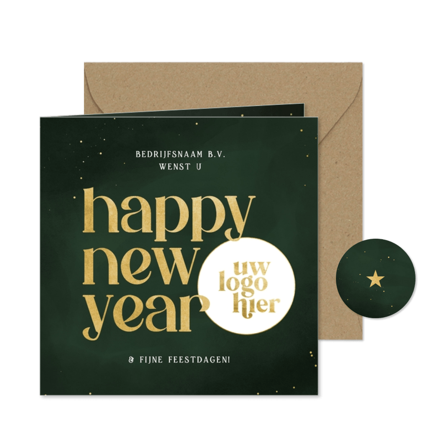 Zakelijk nieuwjaarskaartje happy new year logo groen - Kaartimpressie