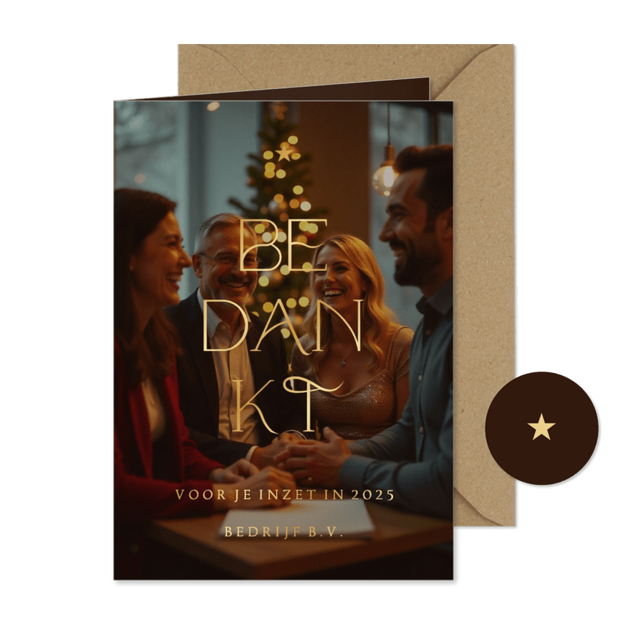 Zakelijke bedankkaart grote foto transparant met goudfolie - Kaartimpressie