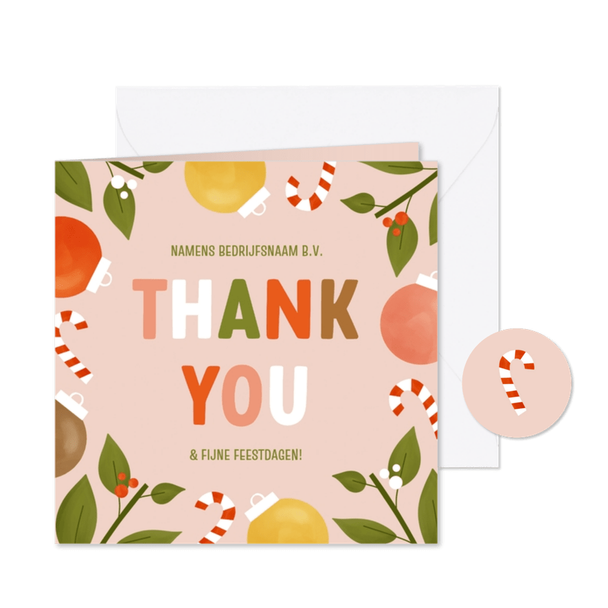Zakelijke bedankkaart voor kerst kleurrijk met kader - Kaartimpressie