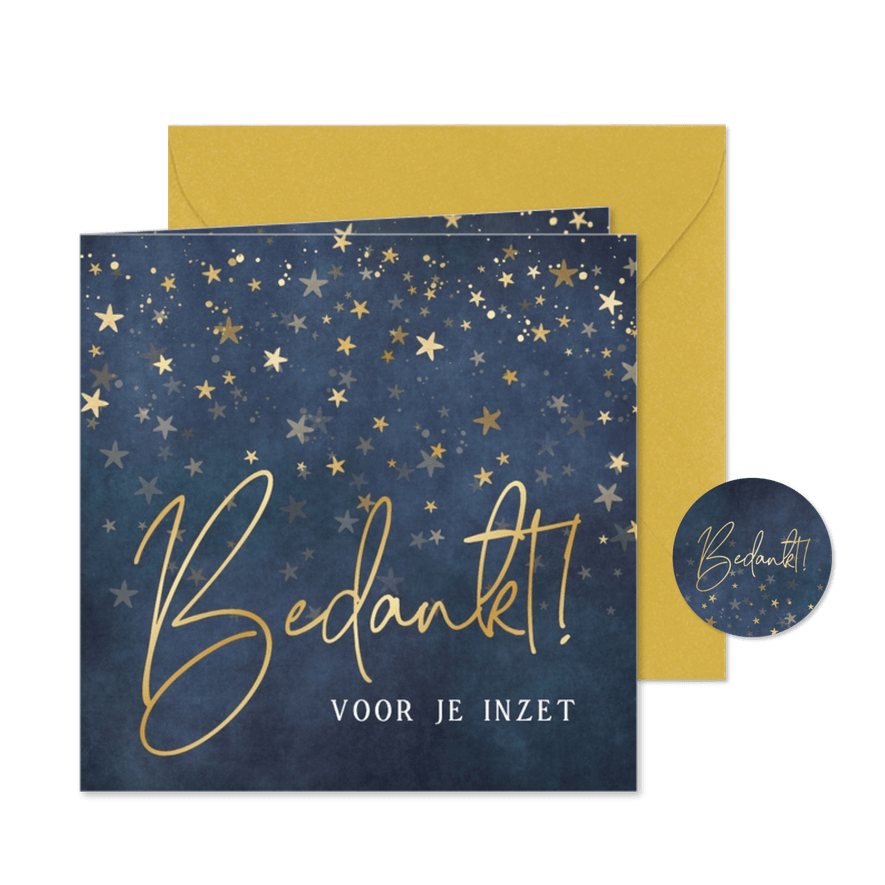 Zakelijke bedankkaart voor medewerkers gouden sterretjes - Kaartimpressie