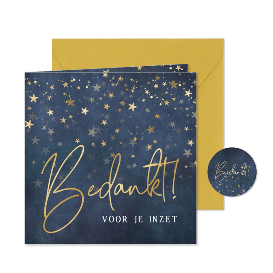 Zakelijke bedankkaart voor medewerkers gouden sterretjes - Kaartimpressie