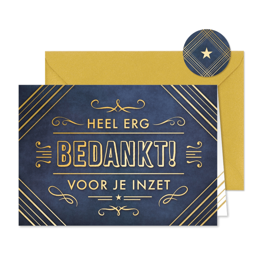 Zakelijke bedankt kaart medewerkers art deco stijl - Kaartimpressie