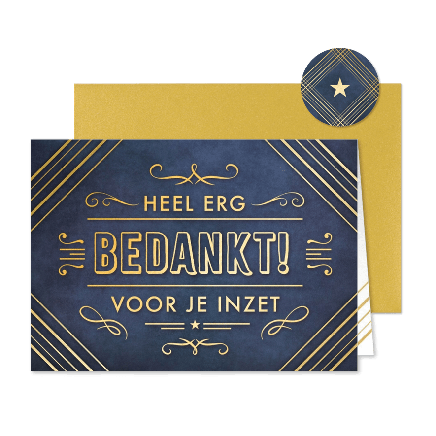Zakelijke bedankt kaart medewerkers art deco stijl - Kaartimpressie