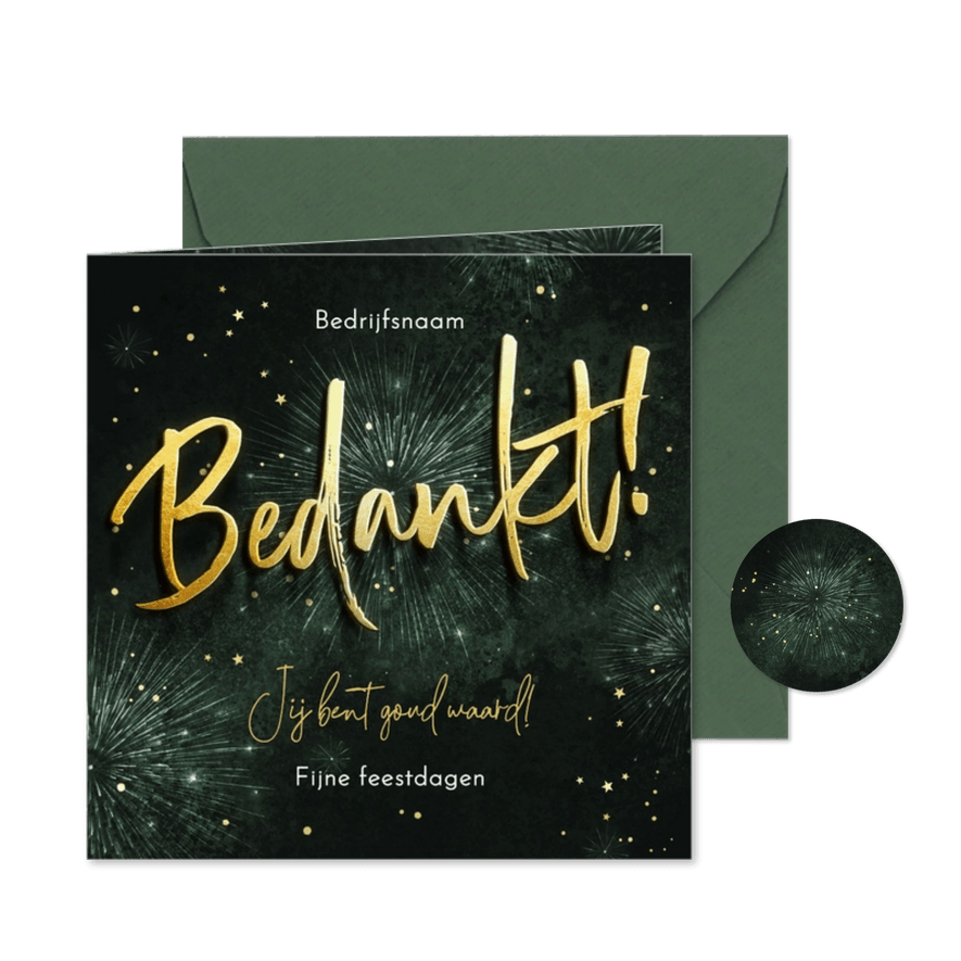 Zakelijke bedankt kerstkaart fijne feestdagen vuurwerk goud - Kaartimpressie