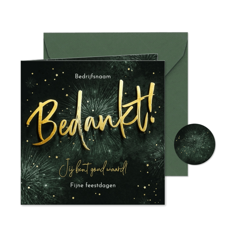Zakelijke bedankt kerstkaart fijne feestdagen vuurwerk goud  - Kaartimpressie