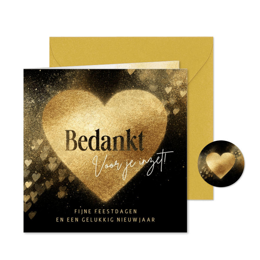 Zakelijke bedankt kerstkaart gouden hart - Kaartimpressie