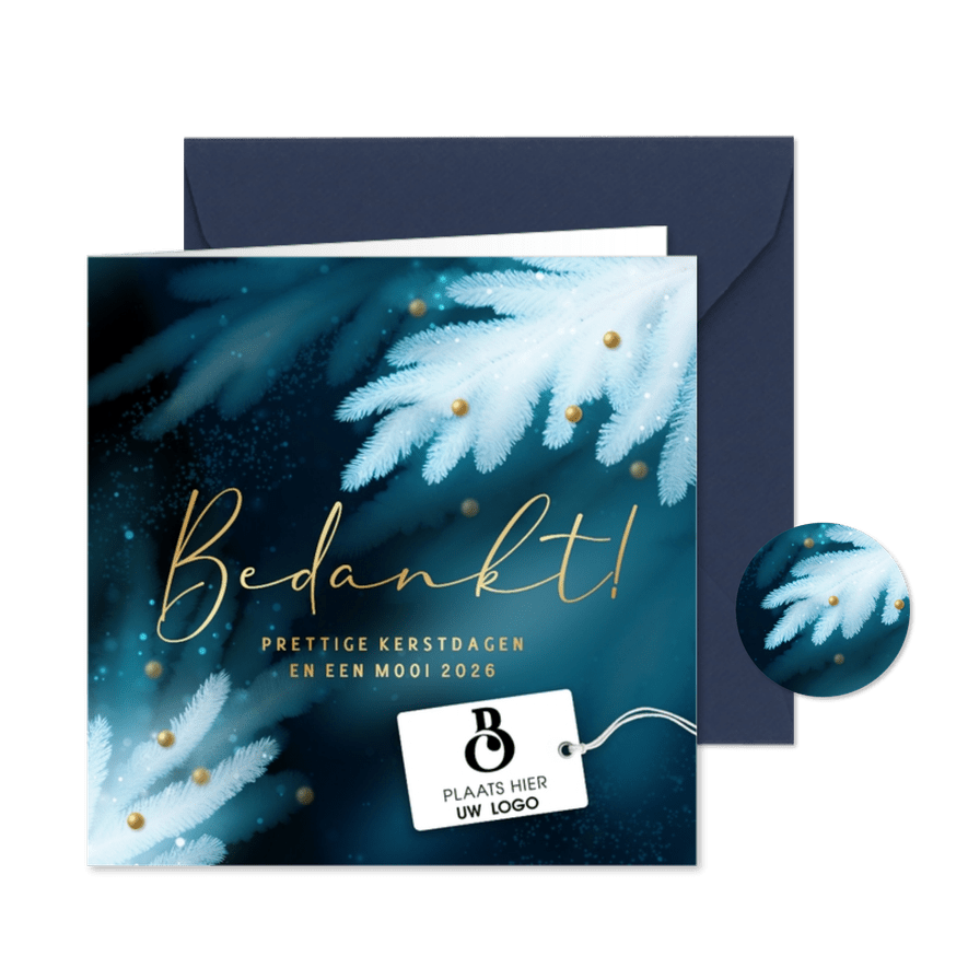 Zakelijke blauwe kkerstkaart goud logo label - Kaartimpressie