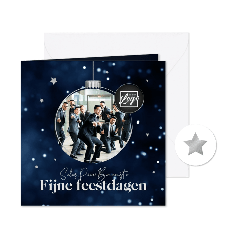 Zakelijke donkerblauw kerstkaart grote kerstbal foto - Kaartimpressie