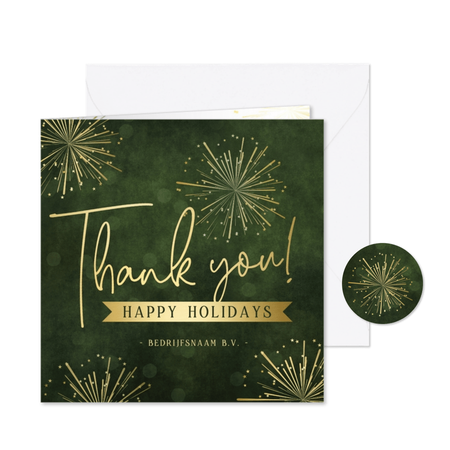Zakelijke engelstalige nieuwjaarskaart bedankt met vuurwerk - Kaartimpressie