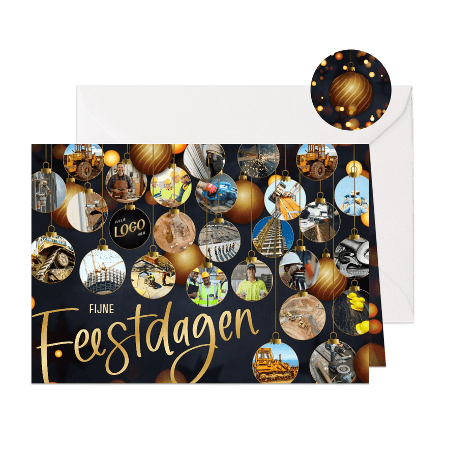 Zakelijke fotocollage kerstkaart met kerstballen - Kaartimpressie