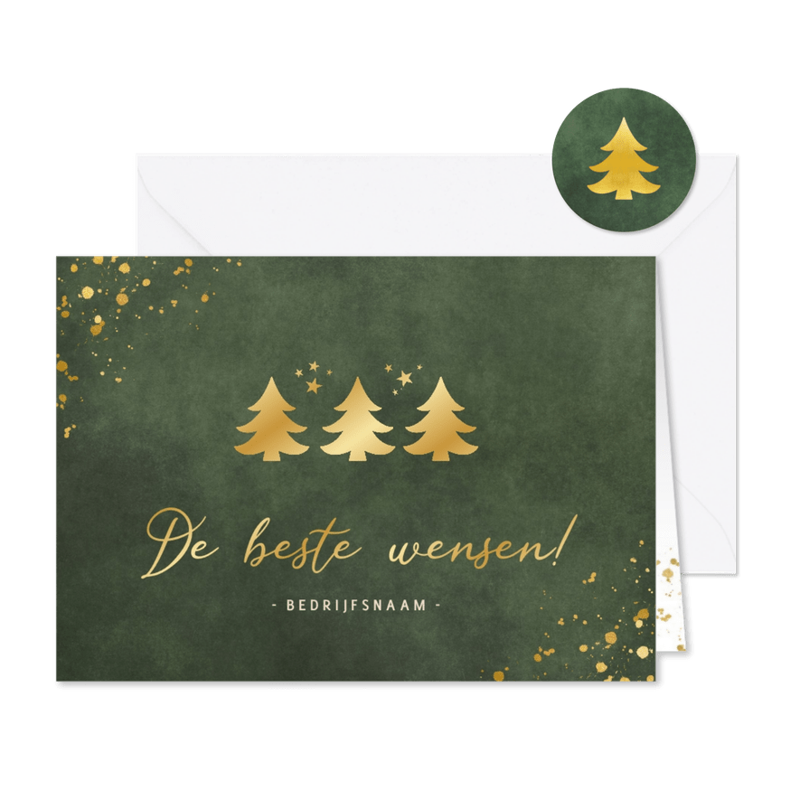 Zakelijke groene kerstkaart met kerstboompjes - Kaartimpressie