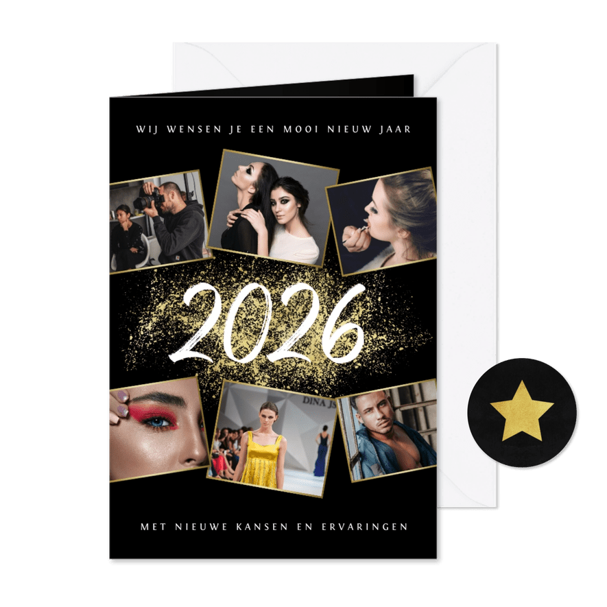 Zakelijke kerst- en nieuwjaarskaart 2026 goud spetters foto - Kaartimpressie