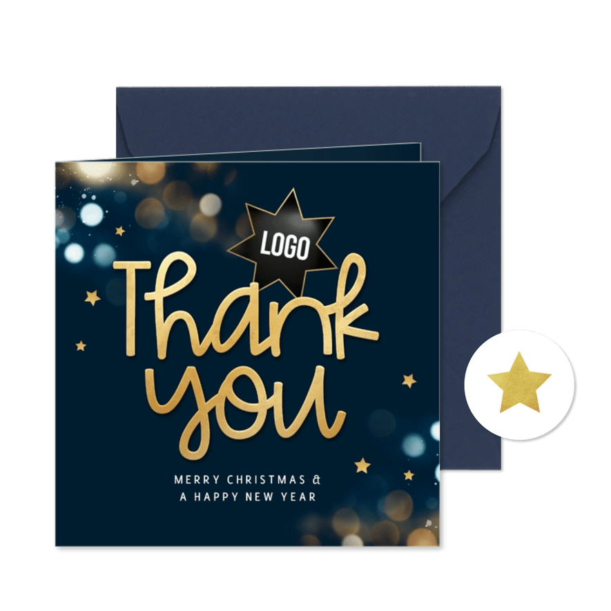 Zakelijke kerst en nieuwjaarskaart thank you sterren engels - Kaartimpressie
