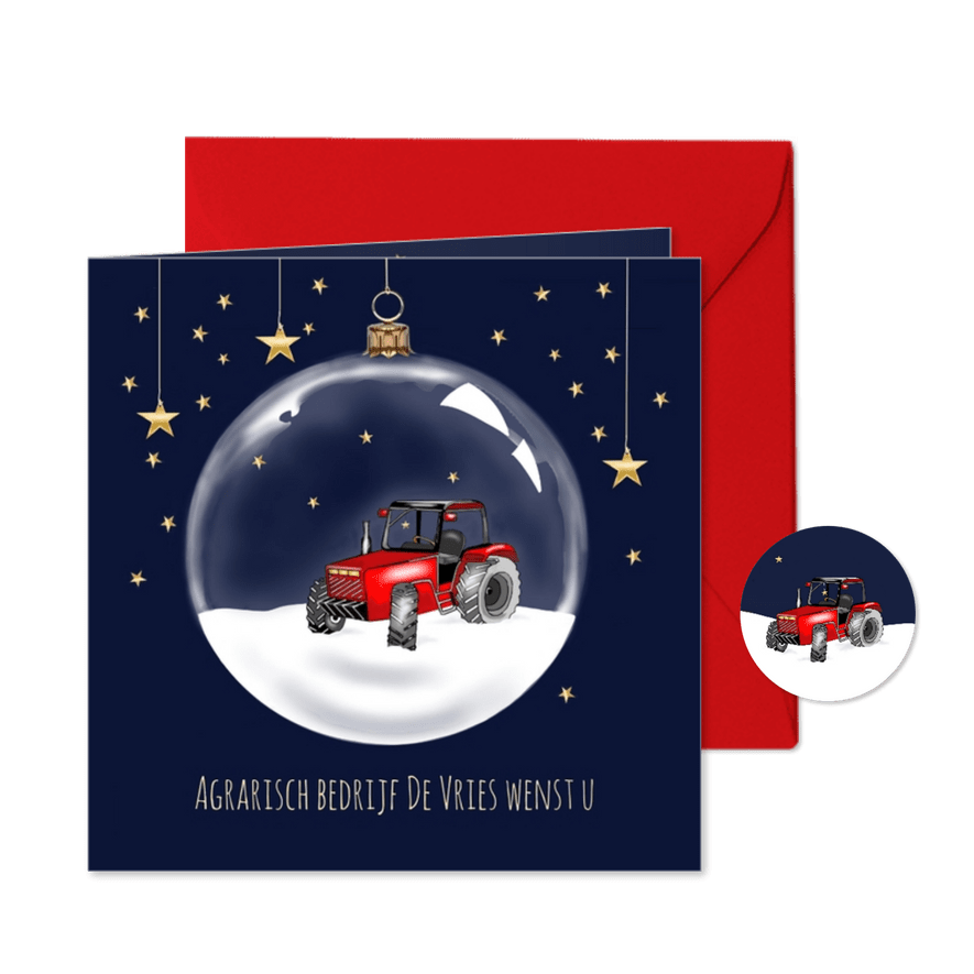 Zakelijke kerst - Kerstbal met tractor - Kaartimpressie