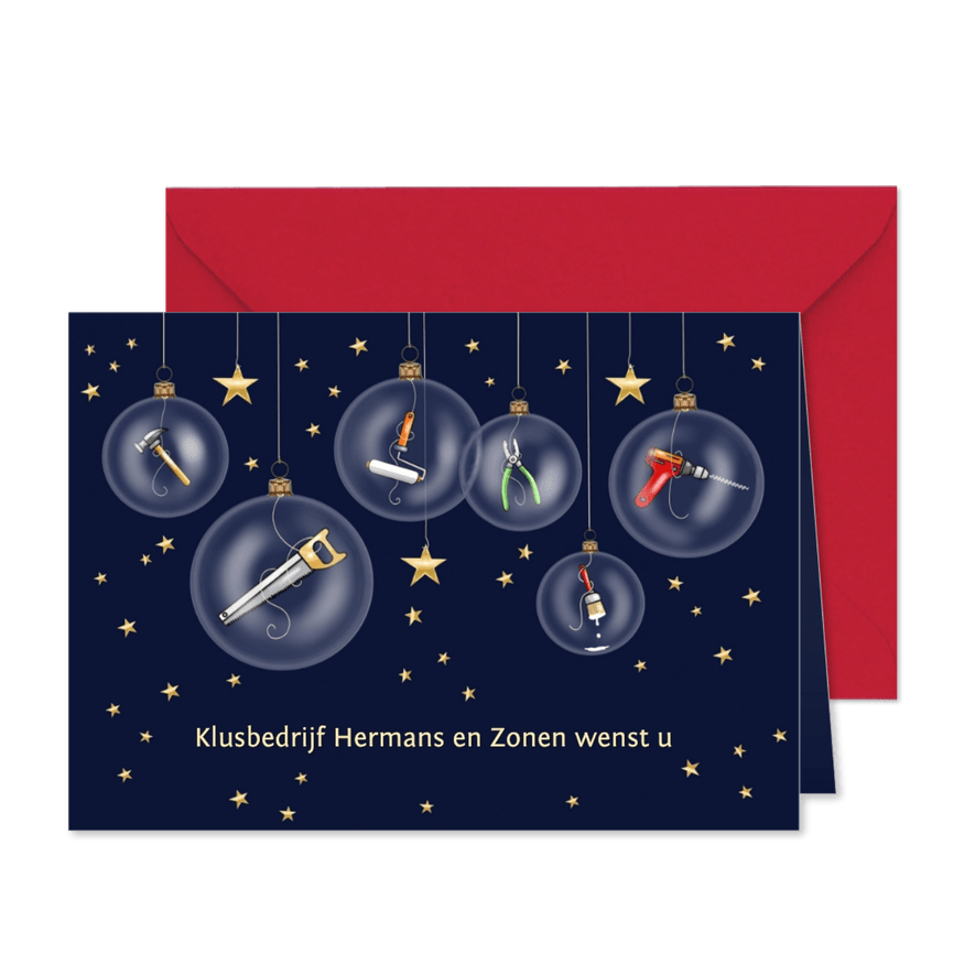 Zakelijke kerst - kerstballen met gereedschap - Kaartimpressie