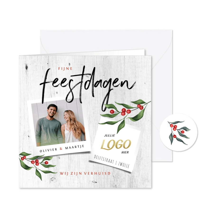 Zakelijke kerst verhuiskaart met foto's en kersttakje - Kaartimpressie