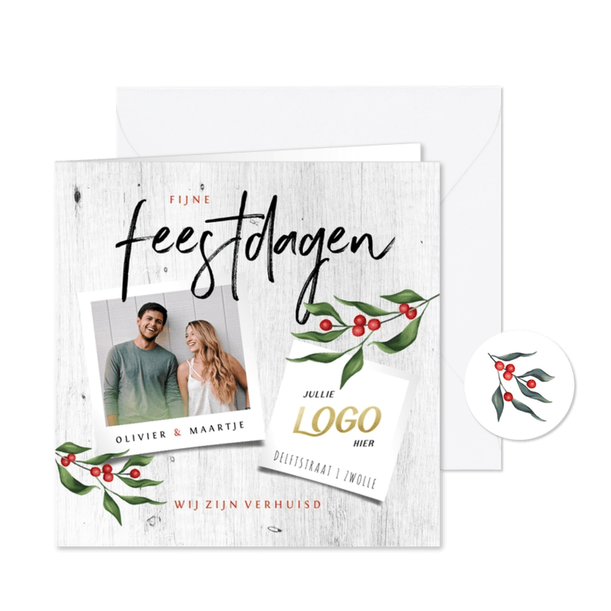 Zakelijke kerst verhuiskaart met foto's en kersttakje - Kaartimpressie