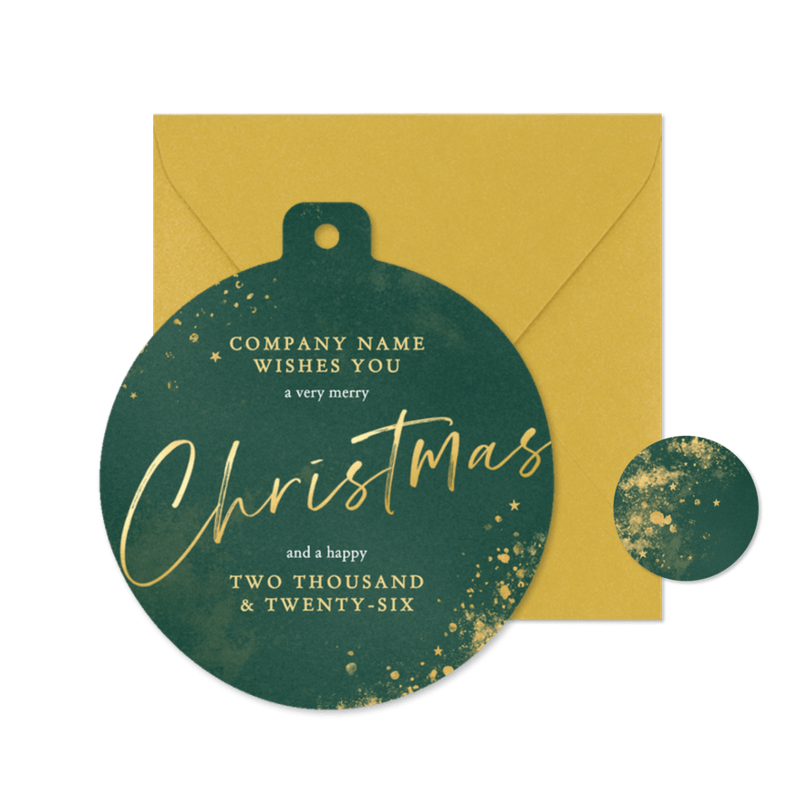 Zakelijke kerstbal kerstkaart Engels met groene waterverf - Kaartimpressie