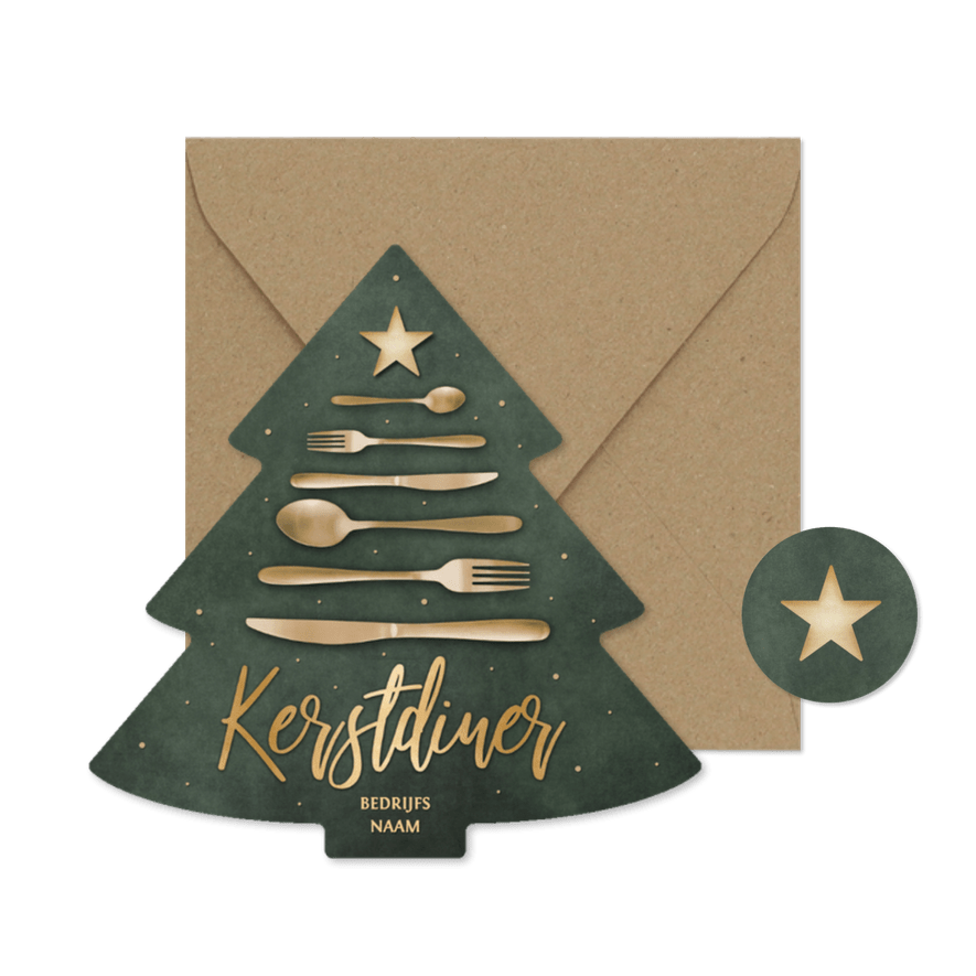 Zakelijke kerstdiner menukaart met bestek kerstboom - Kaartimpressie