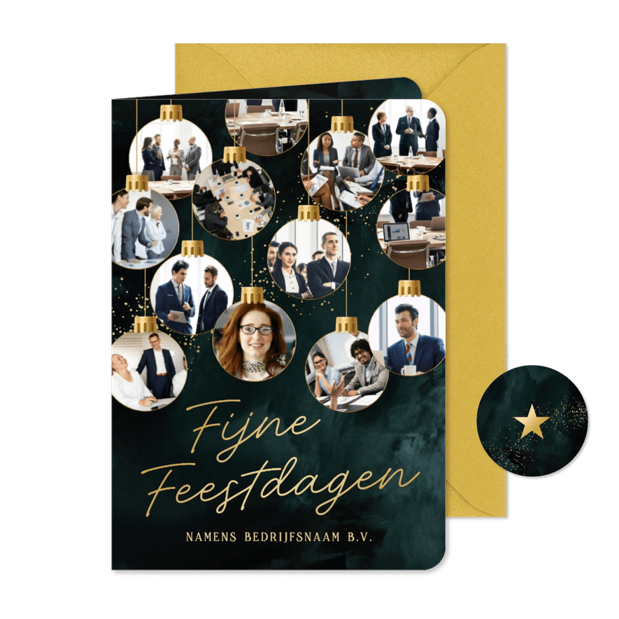 Zakelijke kerstkaart 13 kerstballen met foto stijlvol - Kaartimpressie