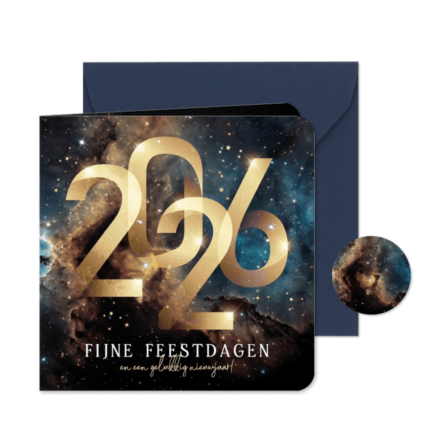 Zakelijke kerstkaart 2026 goud galaxy sterren goud - Kaartimpressie