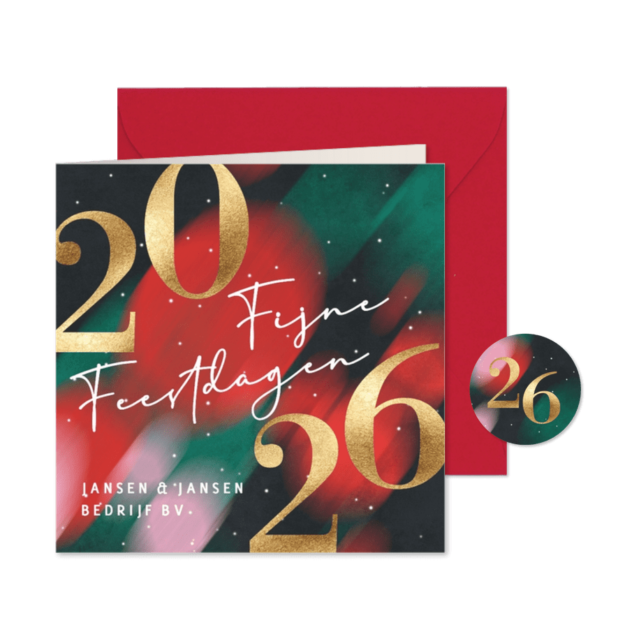 Zakelijke kerstkaart 2026 groen en rood bedankt - Kaartimpressie