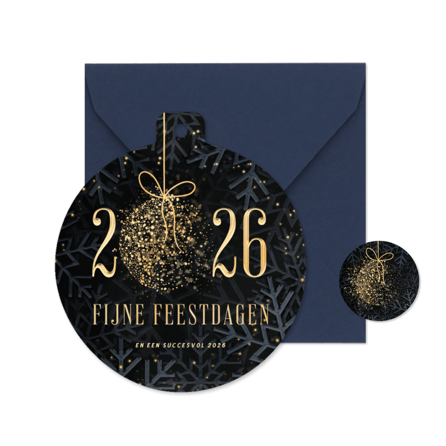 Zakelijke kerstkaart 2026 in kerstbalvorm met sneeuw - Kaartimpressie